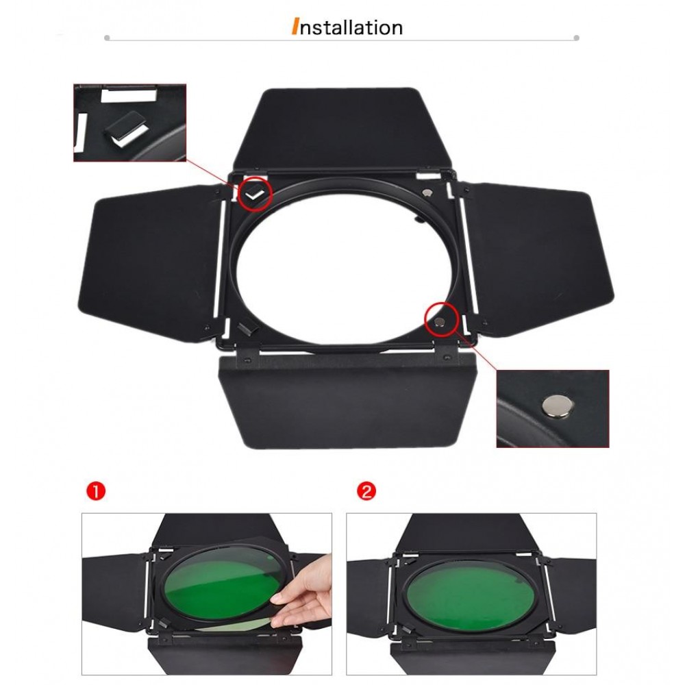 Pack de Barn Door, grilla y filtros de color Godox BD-07 para flash